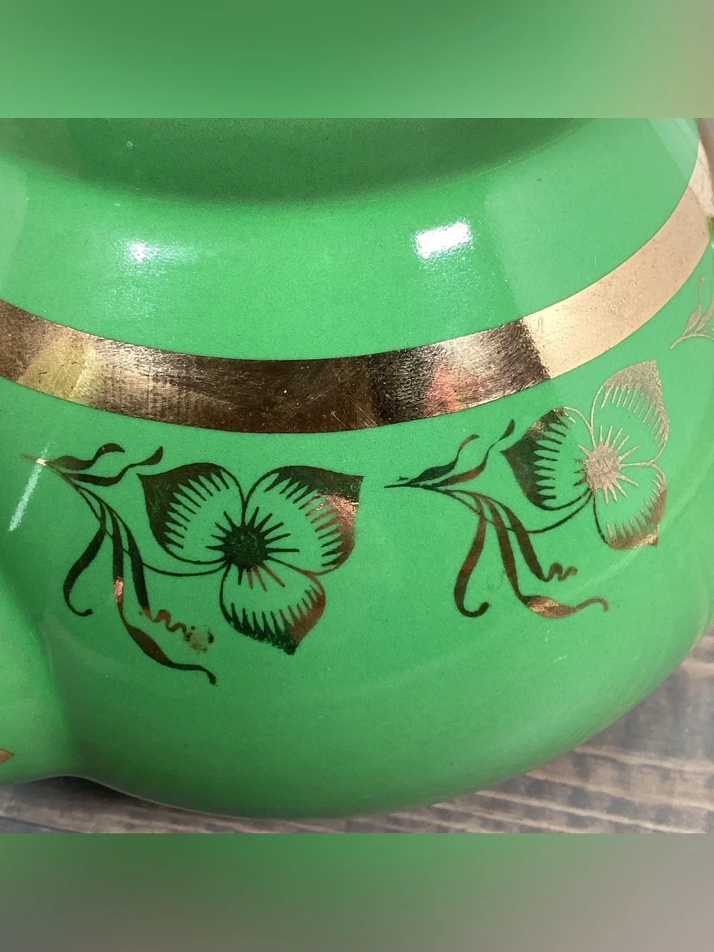 Vintage Hall China Pottery 6 Cup Teapot 032 Emerald Green & Gold 5.5x9